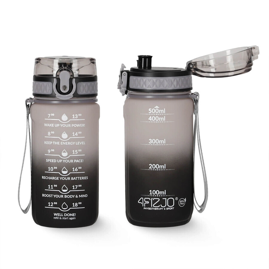 4Fizjo, bouteille d'eau en tritan, bidon de motivation, noir-gris, 500 ml