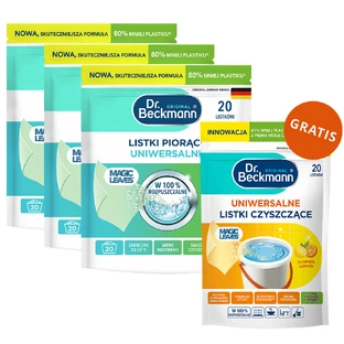 Dr Beckmann Magic Leaves set, frunze de spălare, universale, 3 x 20 bucăți + frunze de curățare, universale, Lămâie de vară, 20 bucăți gratuite