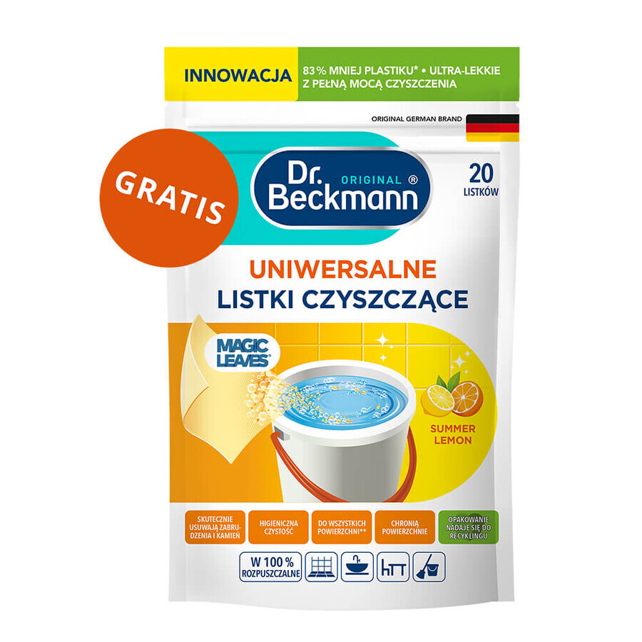Set di foglie magiche Dr Beckmann, foglie per il lavaggio, multiuso, 3 x 20 pezzi + foglie per la pulizia, multiuso, Summer Lemon, 20 pezzi in omaggio