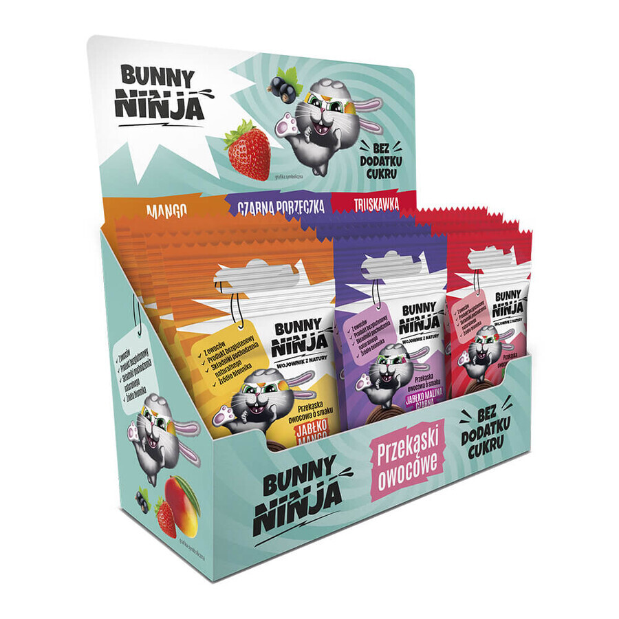 Bunny Ninja Rolls Mix, Fruchtsnack, gemischte Geschmacksrichtungen, 15 g x 18 Stück DEKORIERTE VERPACKUNG