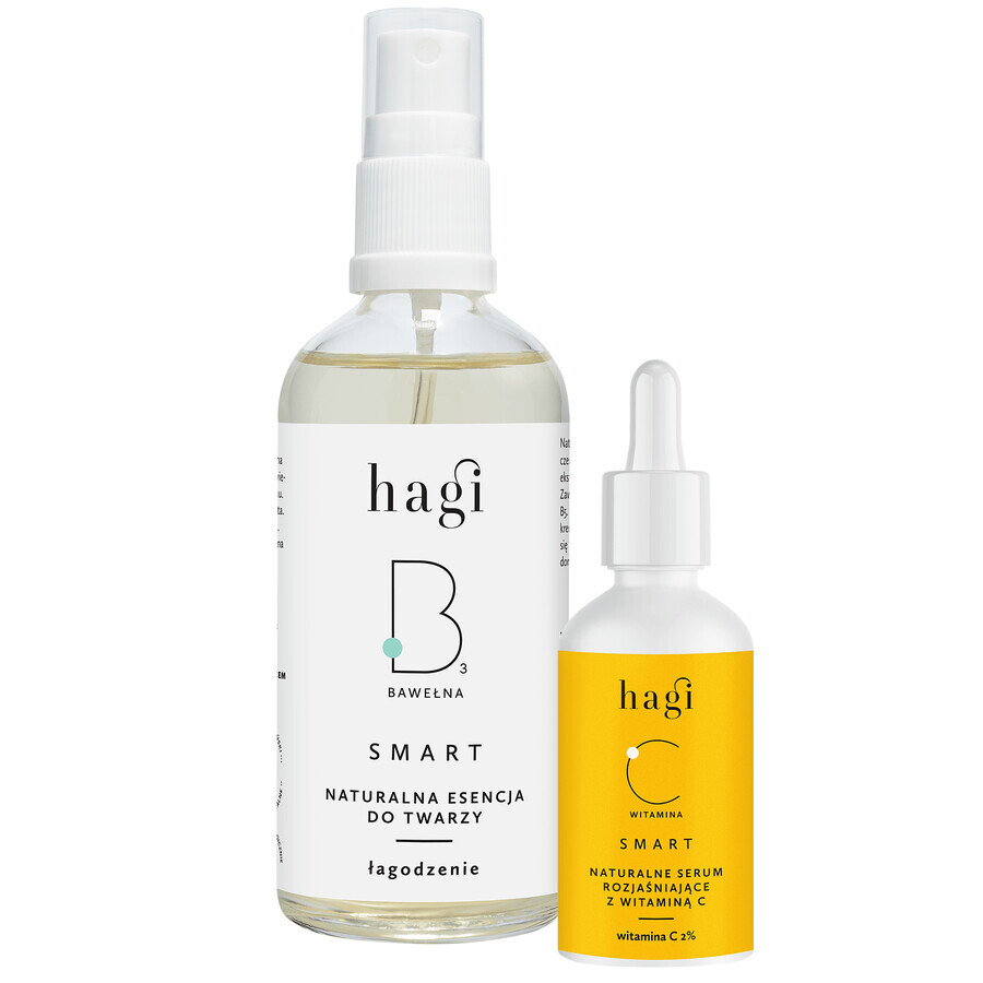 Hagi Smart C set, natuurlijk verhelderend serum met vitamine C 2%, 30 ml + Smart B, natuurlijke gezichtsessence met katoen, Verzachtend, 100 ml voor 1 cent