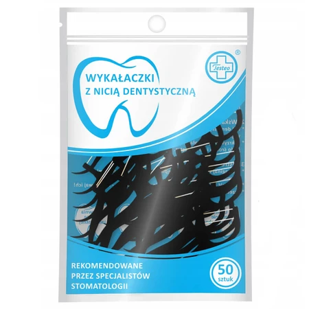 Testeo, dental floss toothpicks, black, 50 pieces