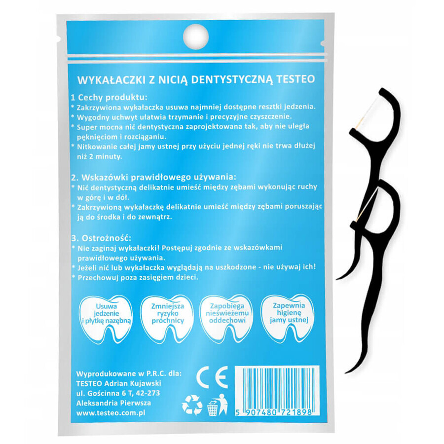 Testeo, palillos con hilo dental, negro, 50 piezas