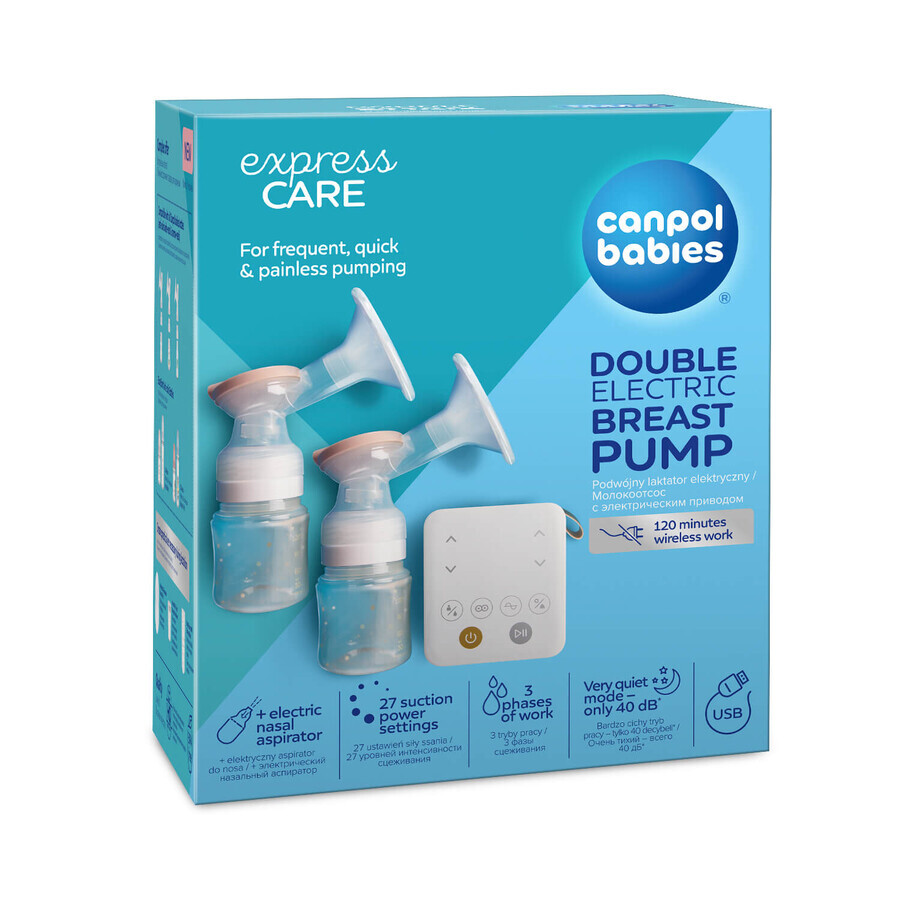 Canpol Babies Express Care set, tire-lait électrique double avec aspirateur nasal + coquille pour tire-lait électrique, 2 pièces