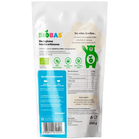 BioBas Speltpap Bio, zonder toegevoegde suiker, vanaf 6 maanden, 200 g