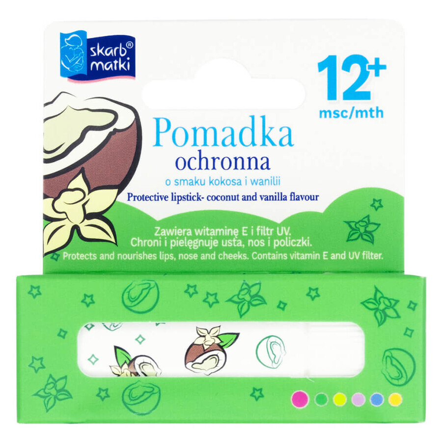 Set Skarb Matki, Pflegeöl in Gel für Babys und Kinder ab dem 1. Lebenstag, 125 ml + schützender Lippenstift für Kinder, Kokosnuss- und Vanillegeschmack, ab 12 Monaten, 6,5 g