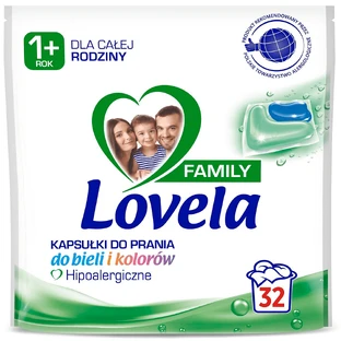 Lovela Family, cápsulas de lavado hipoalergénicas, blancas y de color, a partir de 1 año, 32 piezas