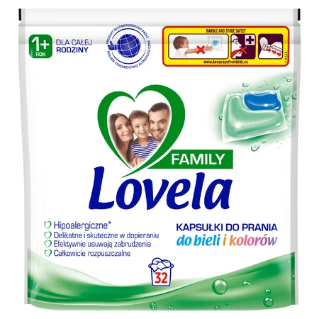 Lovela Family, cápsulas de lavado hipoalergénicas, blancas y de color, a partir de 1 año, 32 piezas