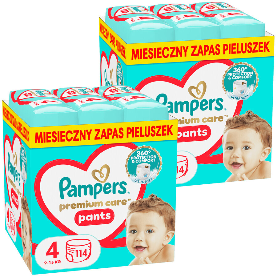 Pampers Premium Care Pants set, pañales, talla 4, 9-15 kg, 2 x 114 piezas