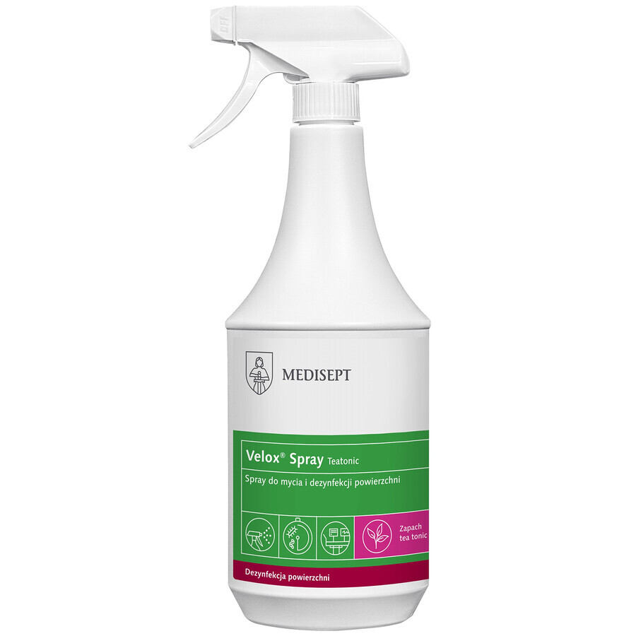 Medisept Velox Spray Tea Tonic, líquido perfumado para la limpieza y desinfección de superficies, 1 L