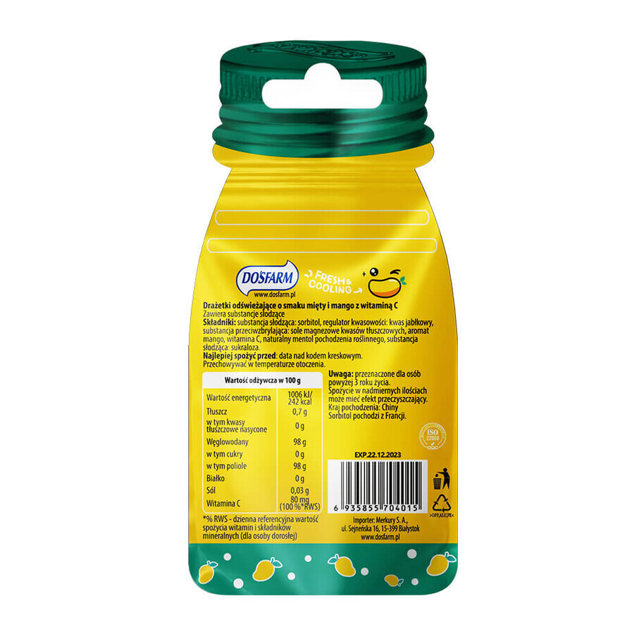 Dosfarm Dragées rafraîchissantes à la vitamine C, saveur mangue et menthe, 16 g
