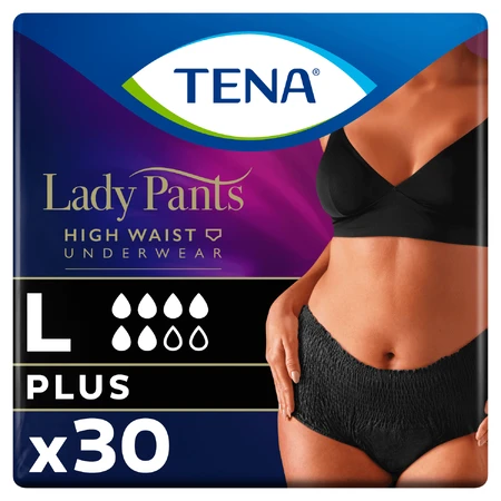 Tena Lady Pants Noir, braguitas absorbentes, talla L, 95-130 cm, Plus, 30 unidades