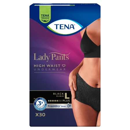 Tena Lady Pants Noir, braguitas absorbentes, talla L, 95-130 cm, Plus, 30 unidades