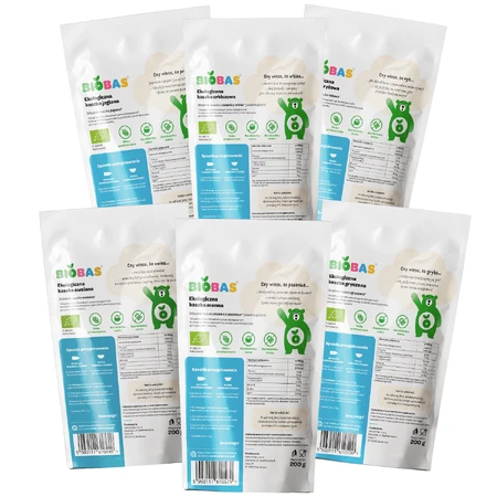 Juego de papillas BioBas, arroz, espelta, mijo, sémola, avena, con libro para colorear y pegatinas, sin azúcares añadidos, a partir de 6 meses, 6 x 200 g