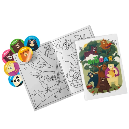 Juego de papillas BioBas, arroz, espelta, mijo, sémola, avena, con libro para colorear y pegatinas, sin azúcares añadidos, a partir de 6 meses, 6 x 200 g