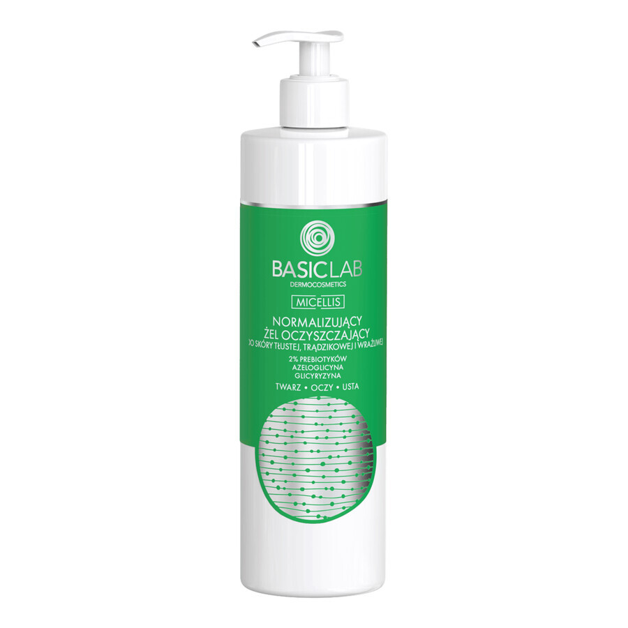 BasicLab Micellis, gel nettoyant normalisant pour les peaux grasses, acnéiques et sensibles, 300 ml