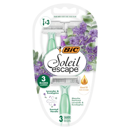 BIC Soleil Escape, Damenrasierer, Einwegrasierer, dreikantig, Lavendel & Eukalyptus, 3 Stück