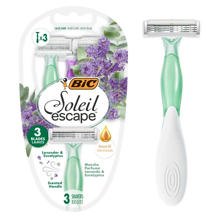BIC Soleil Escape, Damenrasierer, Einwegrasierer, dreikantig, Lavendel & Eukalyptus, 3 Stück