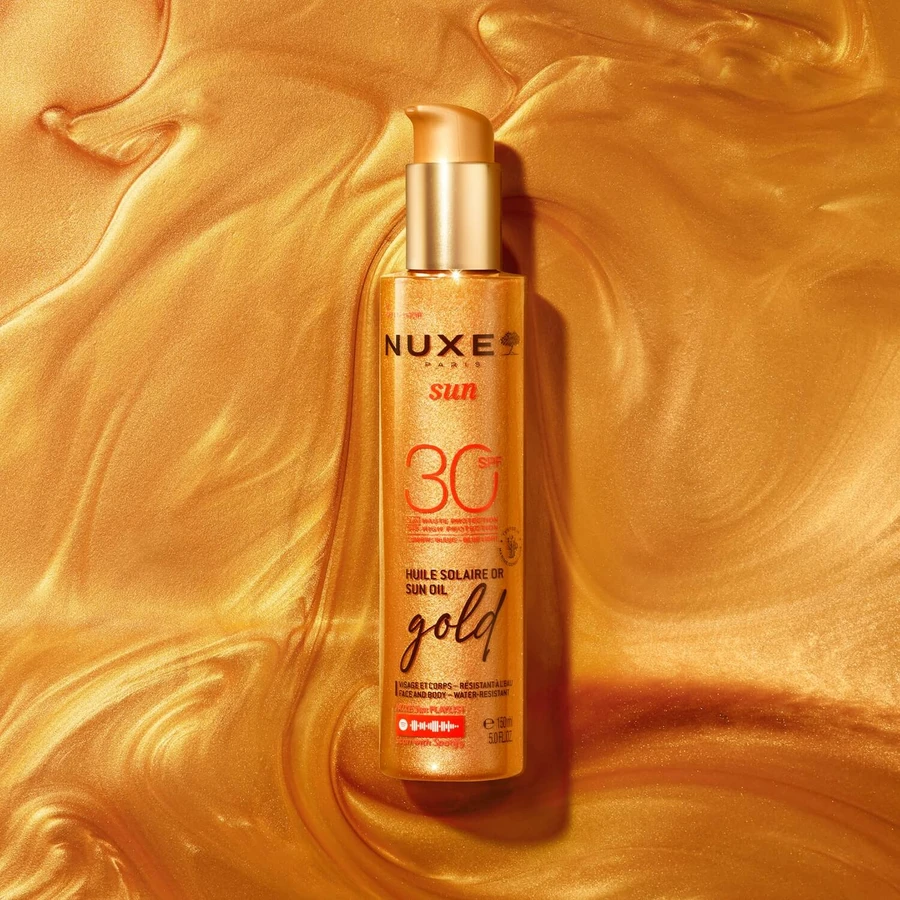 Nuxe Sun, huile bronzante illuminante pour le visage et le corps, spray, SPF 30, 150 ml