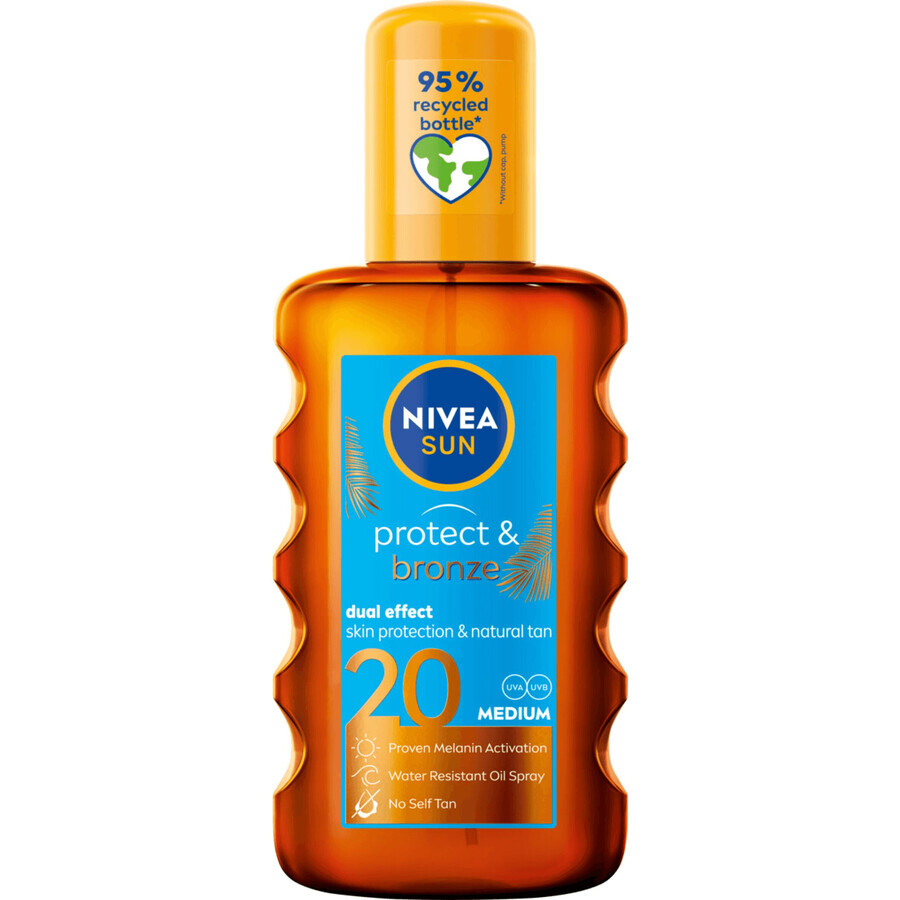 Nivea Sun Protect & Bronze set, Aceite solar en spray activador del bronceado natural, FPS 20, 200 ml + gel-crema calmante para después del sol, 175 ml + toalla de playa gratis