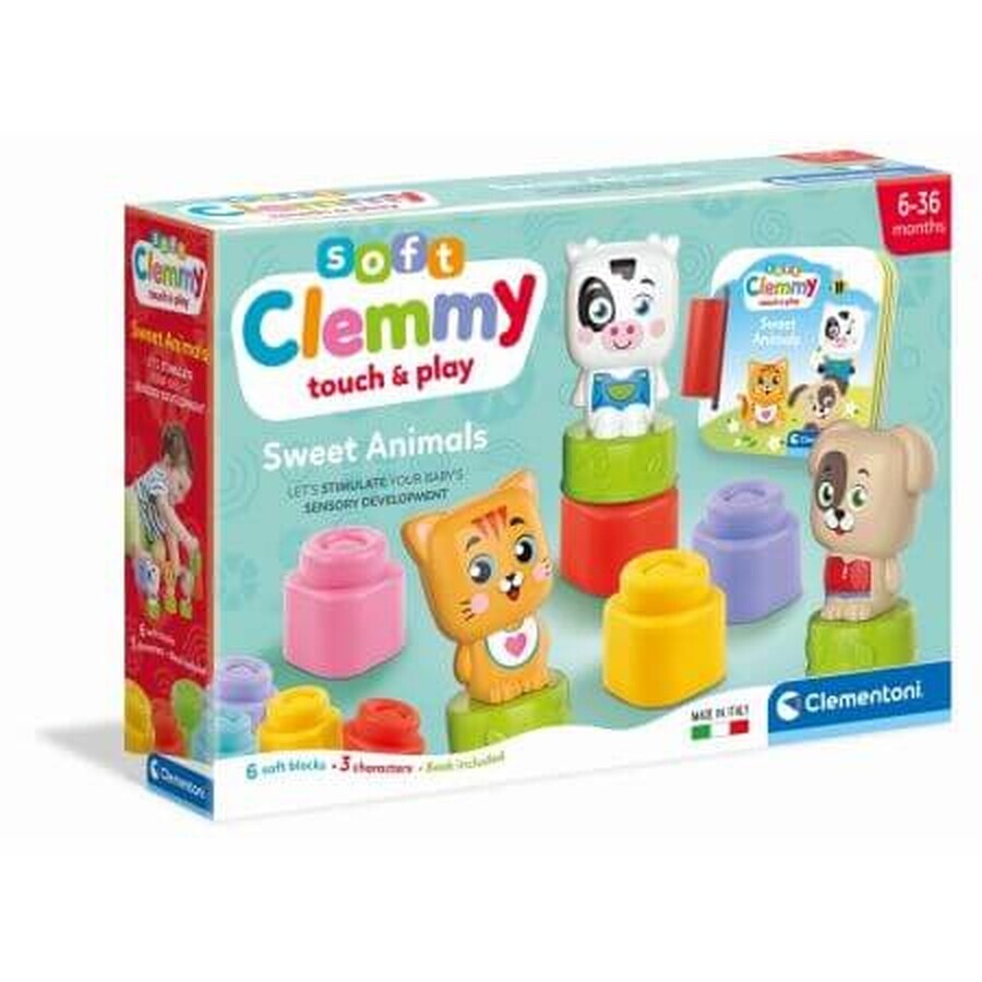 Set de joaca cu animalute, 6 cuburi moi si carticica Soft Clemmy, 6 luni+, Clementoni