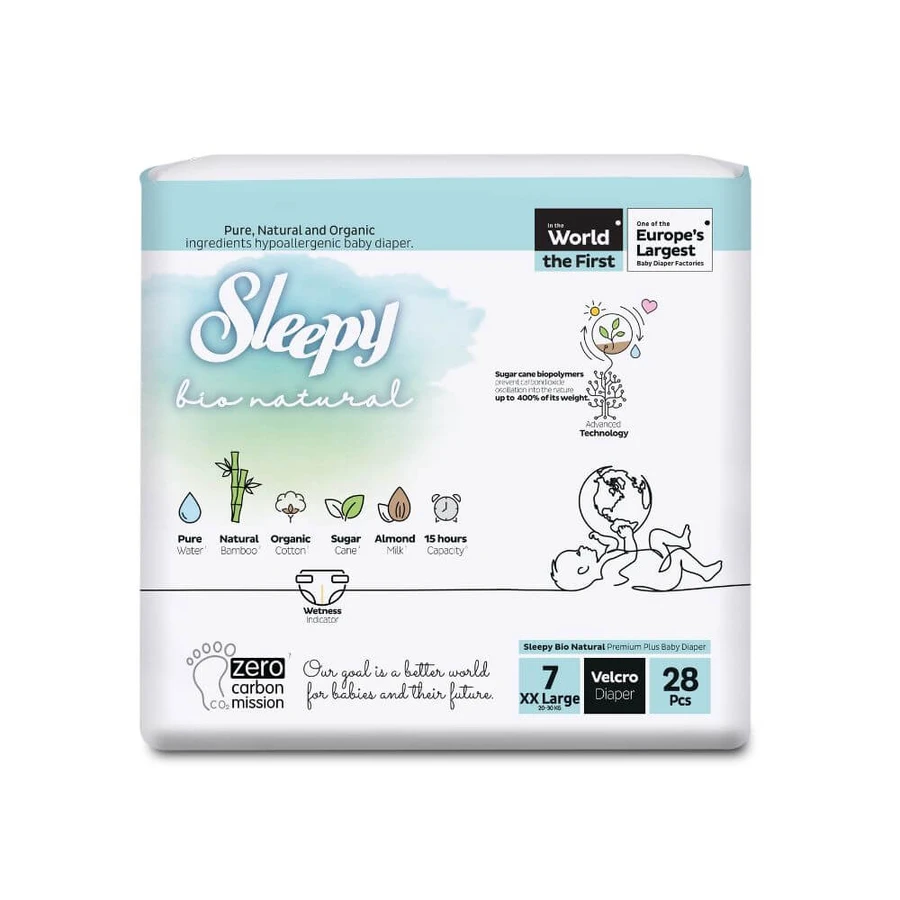 Windeln für Säuglinge, Nr. 7, 20-30 kg, 28 Stück, Sleepy Bio Natural