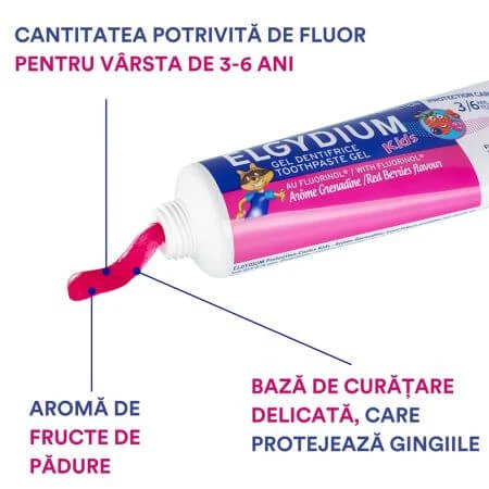 Dentifrice pour enfants aux baies rouges, 3-6 ans, 50 ml, Elgydium Clinic