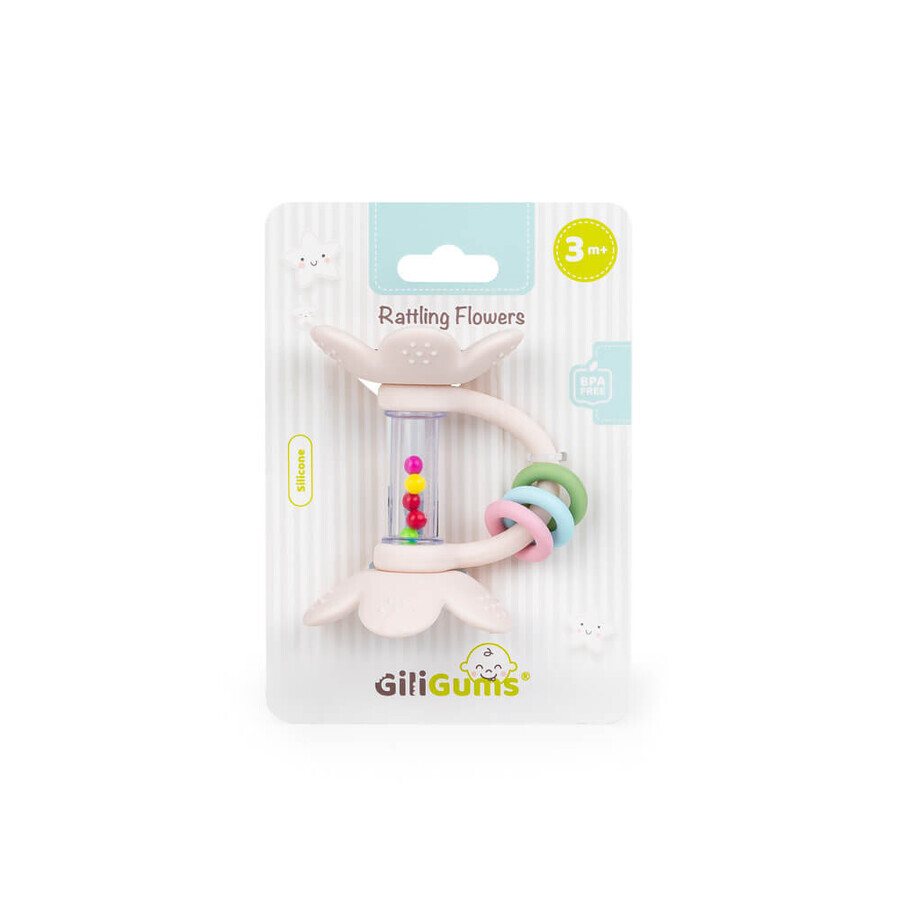 Dumel GiliGums, hochet avec anneau de dentition, Fleurs Pastel, à partir de 3 mois, 1 pièce