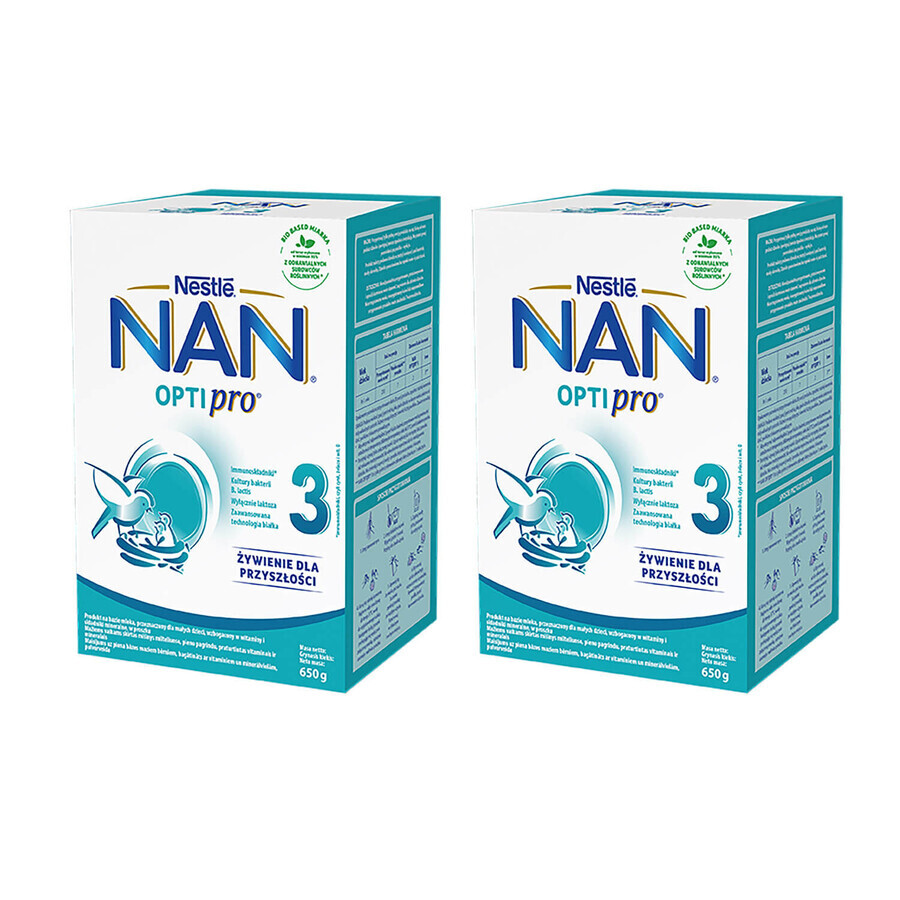 Set Nestle NAN Optipro 3, Junior modifizierte Milch für Kinder ab 1 Jahr, 2 x 650 g