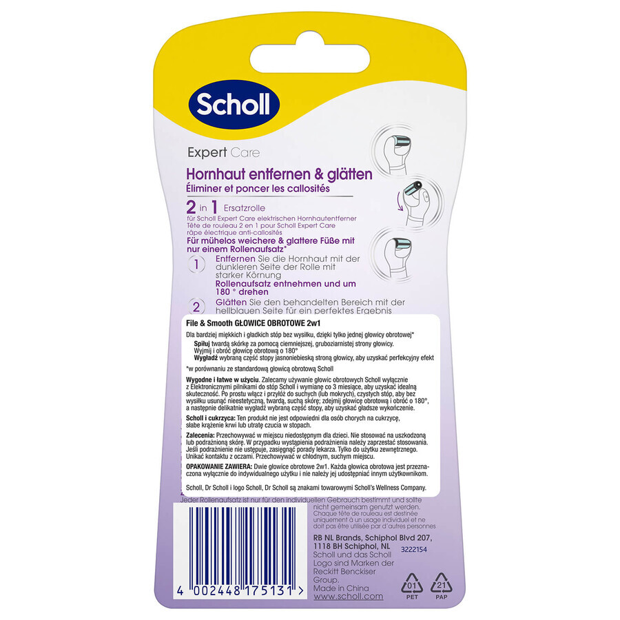 Scholl Expert Care, cabezales rotativos intercambiables 2en1, 2 piezas