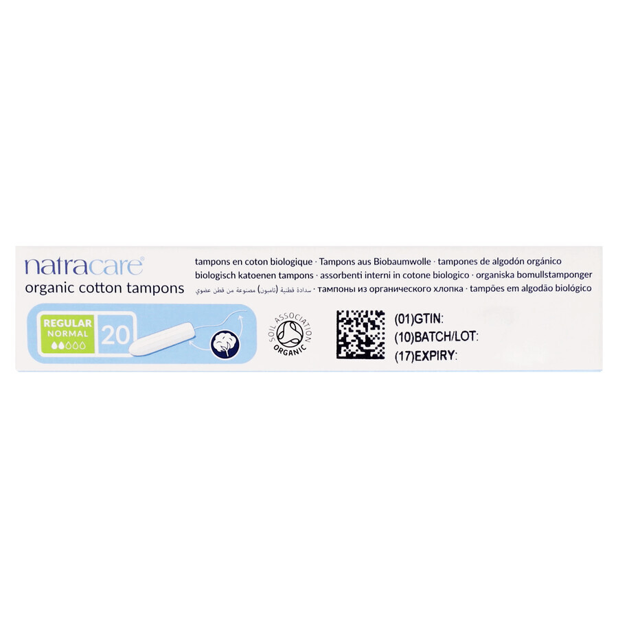 Natracare, tampons hygiéniques en coton biologique, réguliers, 20 pièces