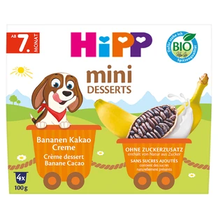HiPP Mini Dessert Bio, Creme mit Banane und Kakao, nach 7 Monaten, 4 x 100 g