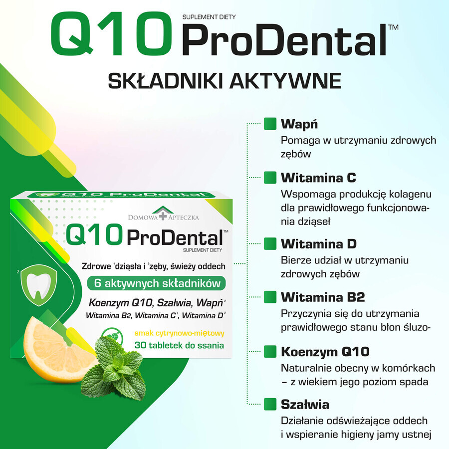 Q10 ProDental, Zitronen-Minze-Geschmack, 30 Lutschtabletten
