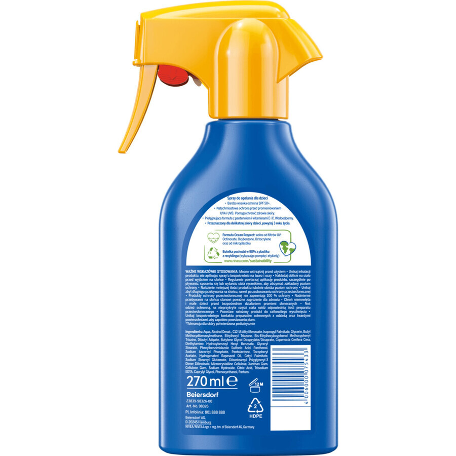 Nivea Sun Kids Protect & Care 5in1, Sonnenschutzspray für Kinder, SPF 50+, 270 ml + Dobble-Spiel gratis