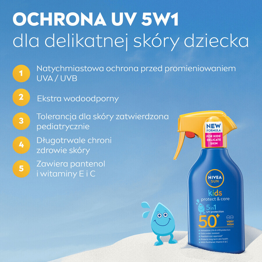 Nivea Sun Kids Protect & Care 5in1, Sonnenschutzspray für Kinder, SPF 50+, 270 ml + Dobble-Spiel gratis