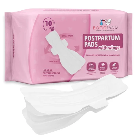 Bocioland, postpartum pads with wings, high absorbency, day and night, 10 pieces