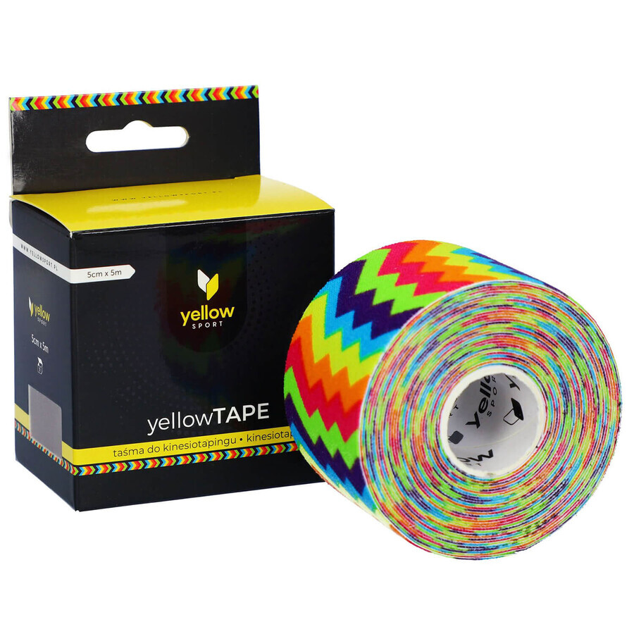 YellowSport YellowTape, bande d'entraînement, zigzag arc-en-ciel, 5 cm x 5 m