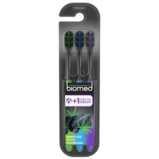 Biomed, Holzkohle-Zahnbürste, mittel, 3 Stück