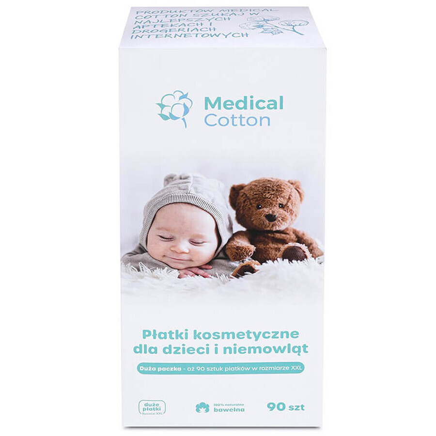 Medical Cotton, cosmetic pads for babies and children, large, 100% cotton, from birth, 90 pieces