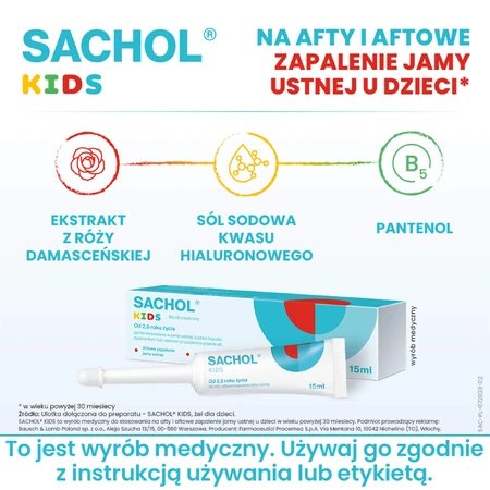Sachol Kids voor aften en aften, gel, 15 ml