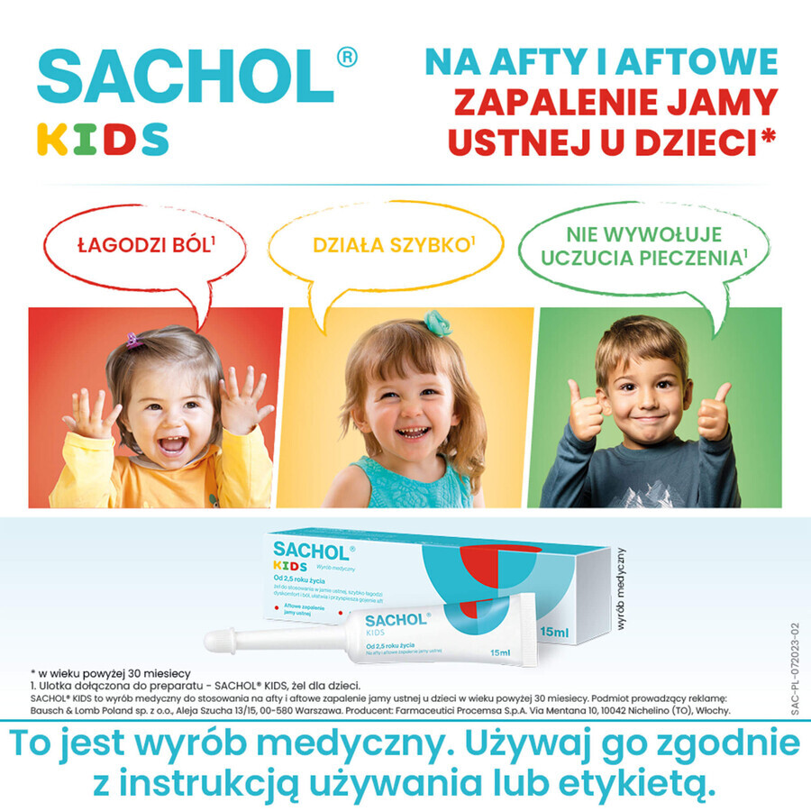 Sachol Kids para aftas y estomatitis aftosas, gel, 15 ml