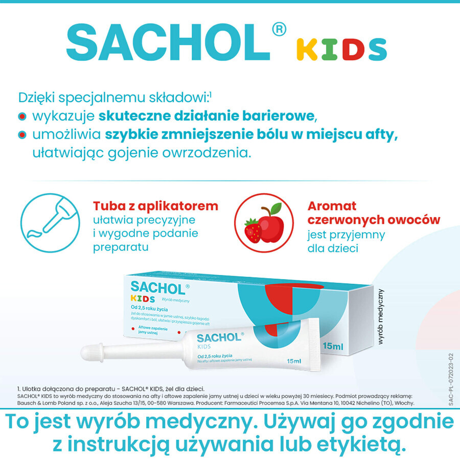 Sachol Kids para aftas y estomatitis aftosas, gel, 15 ml