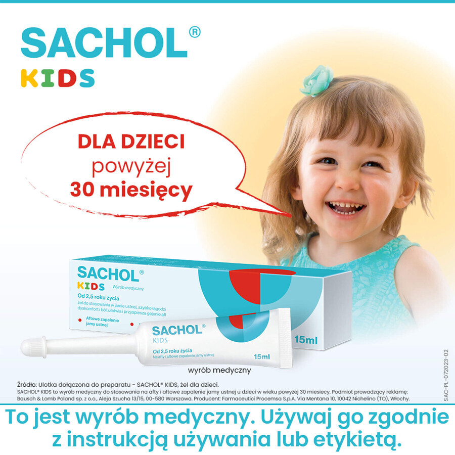 Sachol Kids para aftas y estomatitis aftosas, gel, 15 ml