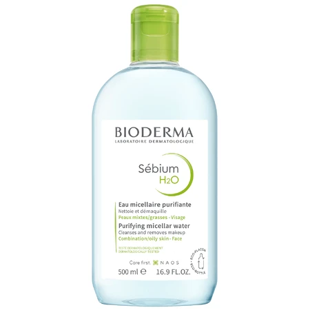 Bioderma Sebium H2O, lotion micellaire pour les peaux grasses, mixtes et acnéiques, 500 ml