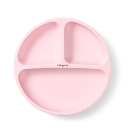 BabyOno, platillo de silicona con ventosa, rosa, a partir de 6 meses, 1 ud.