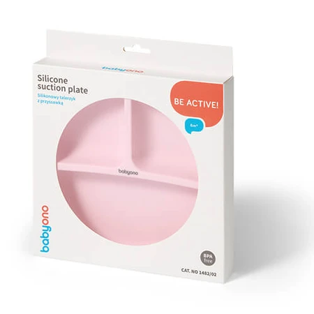 BabyOno, platillo de silicona con ventosa, rosa, a partir de 6 meses, 1 ud.