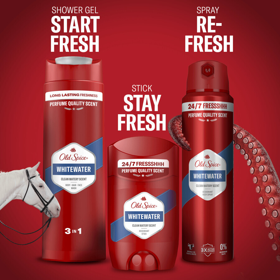 Old Spice, Gel de ducha 3 en 1 para cuerpo, cabello y rostro, Whitewater, 400 ml