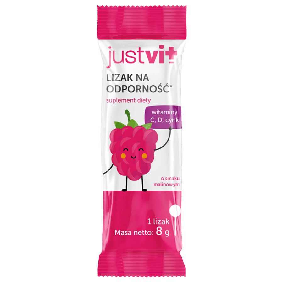 JustVit Lecca-lecca per l'immunità, senza zuccheri aggiunti, da 3 anni, gusto lampone, 40 pezzi