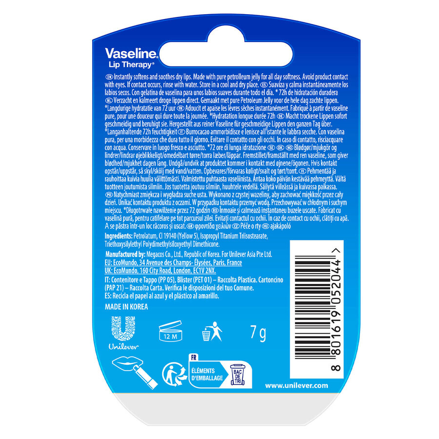 Vaseline Lip Therapy Original, bálsamo labial, 7 g