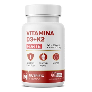 Vitamin D3 5000 IU und K2 100 MCG Forte, 30 vegetarische Kapseln, Nutrific